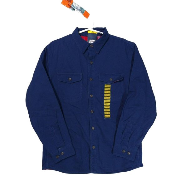Lands' End Other - Lands End Mens Flannel Lined Work Shirt Jacket Shacket Navy Blue Size Medium New